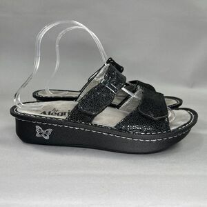 Alegria Karmen Sandals Women's Size 7.5 Black Metallic Fun Strappy Slide